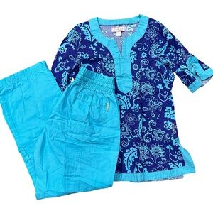Koi by Kathy Peterson Blue Cotton Floral Paisley Scrub Set Size Medium/Large